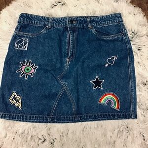 Vintage style patchwork denim skirt